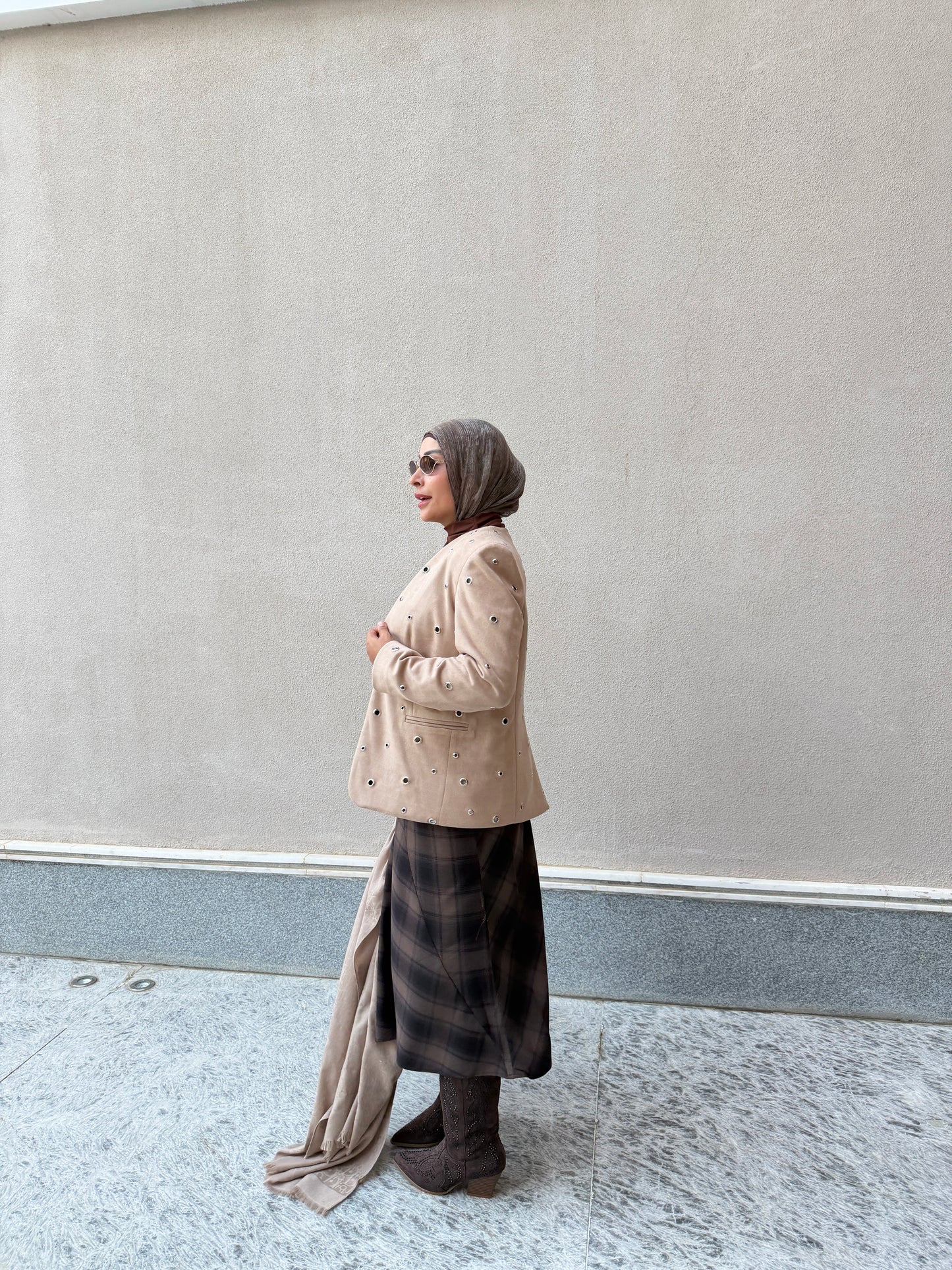 The Suede Eyelet Beige Blazer