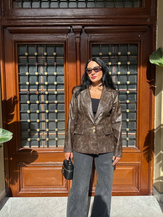 The Croc-Texture Leather Blazer