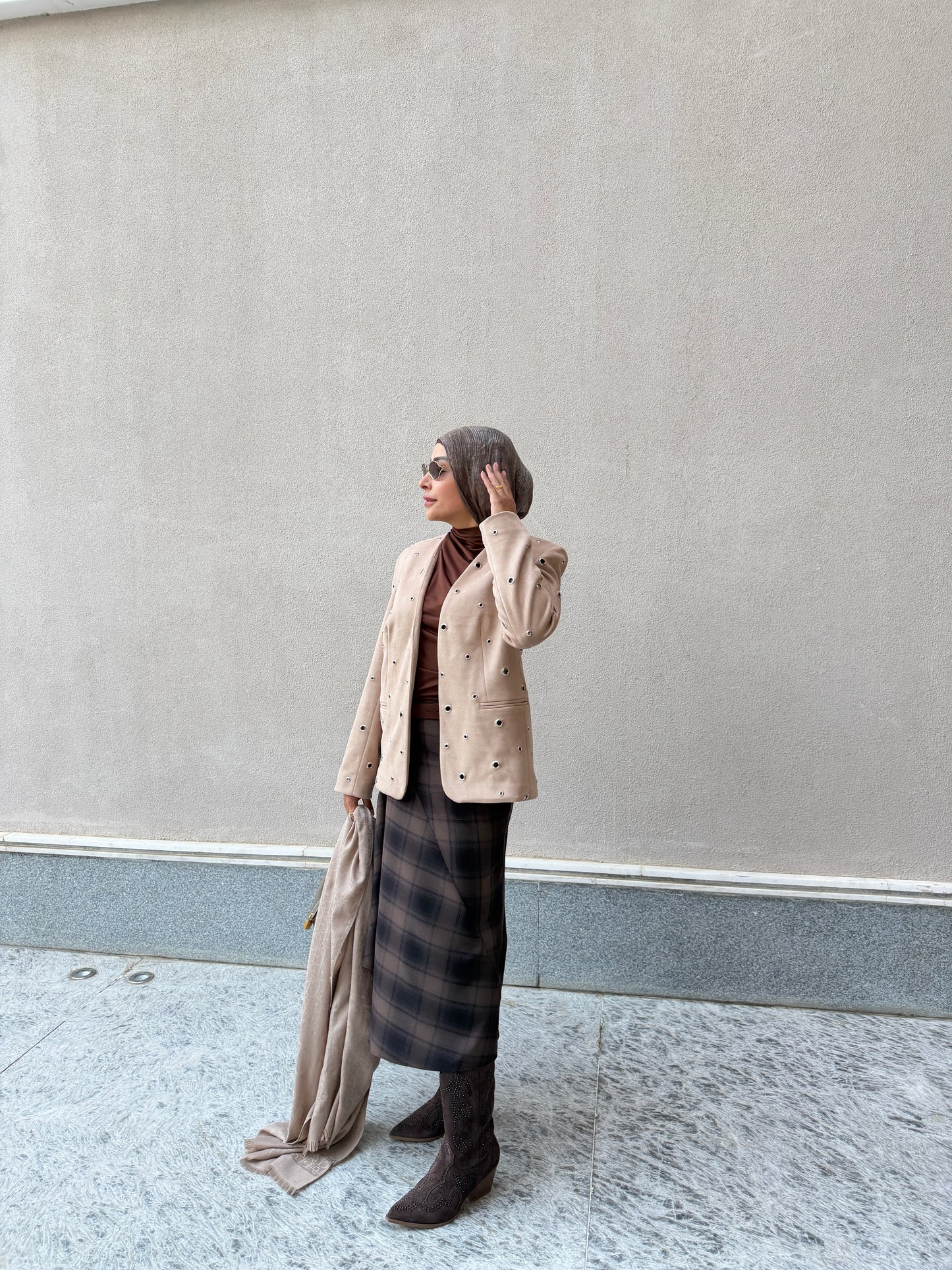 The Suede Eyelet Beige Blazer
