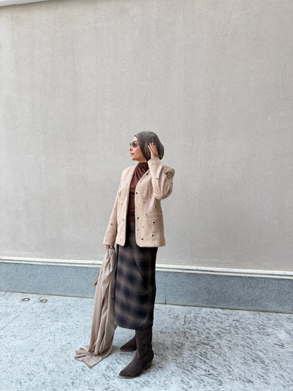 The Suede Eyelet Beige Blazer