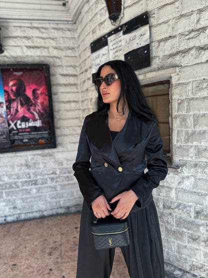 The Midnight satin power suit