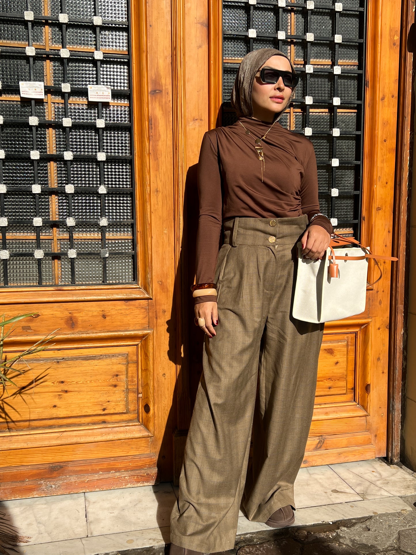 The Brown Plaid Wide-Leg Pants