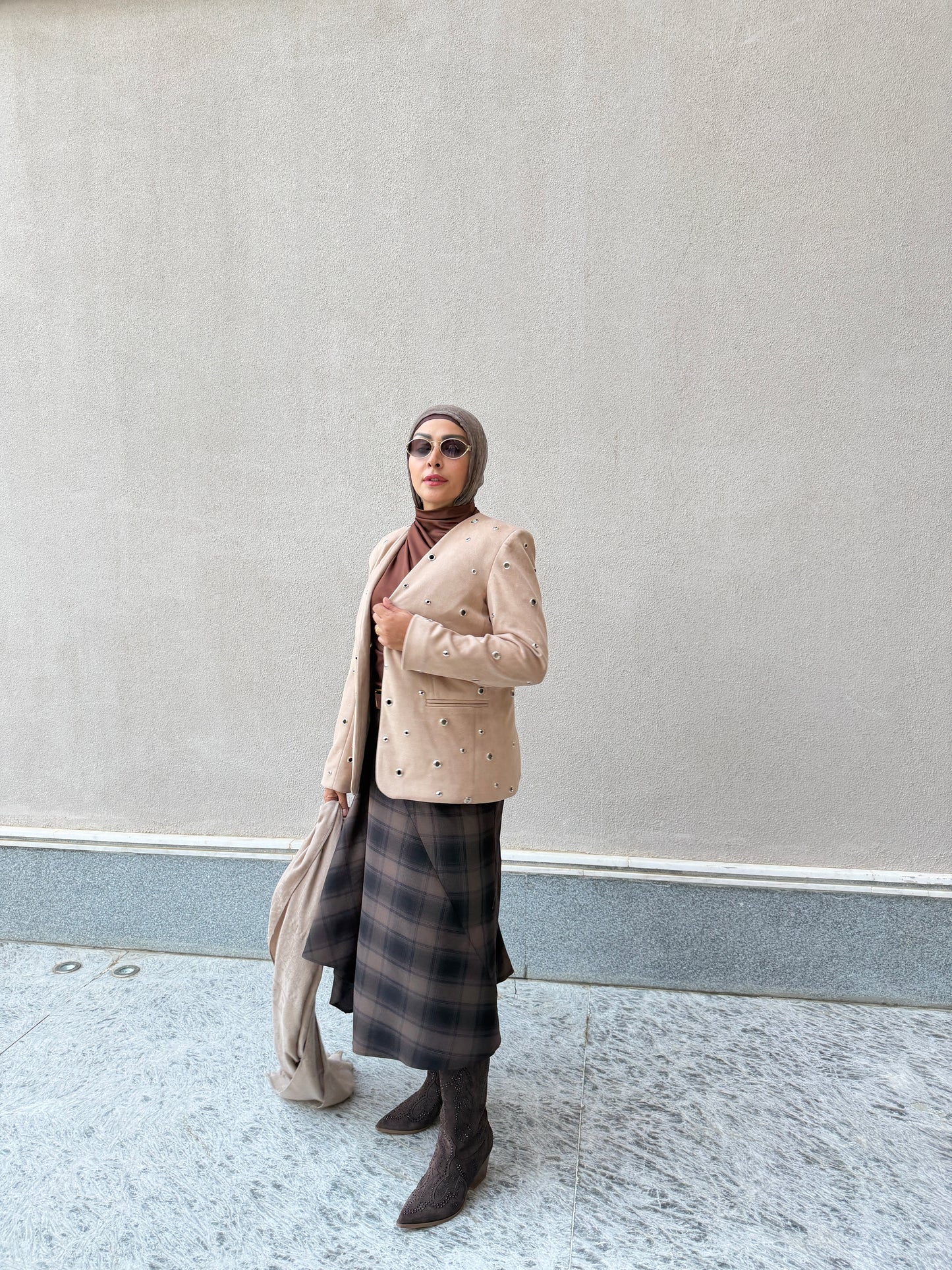 The Suede Eyelet Beige Blazer