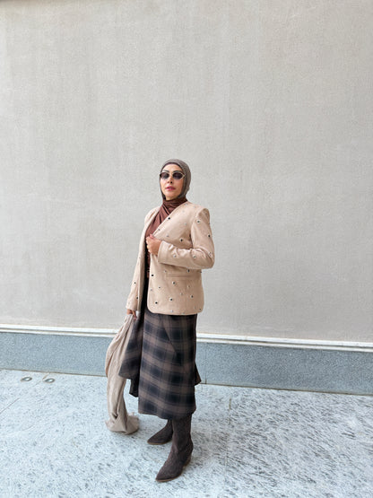 The Suede Eyelet Beige Blazer