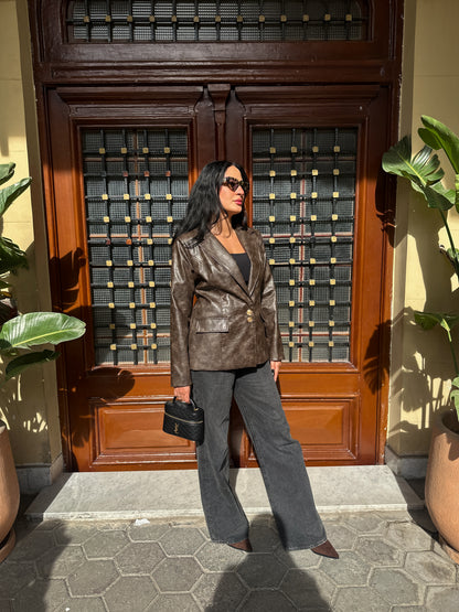 The Croc-Texture Leather Blazer