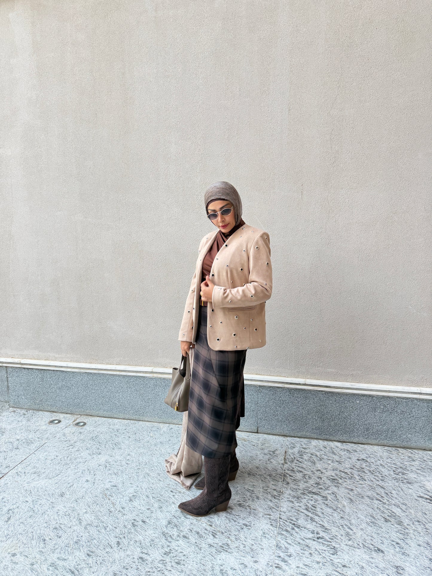 The Suede Eyelet Beige Blazer