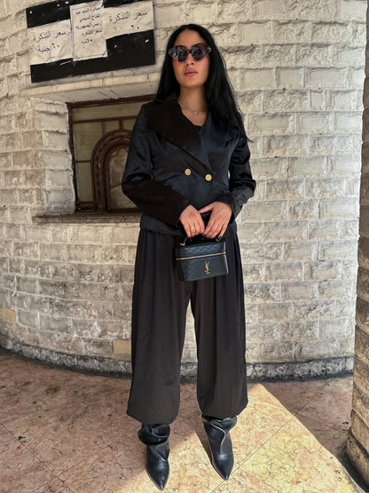 The Midnight satin power suit