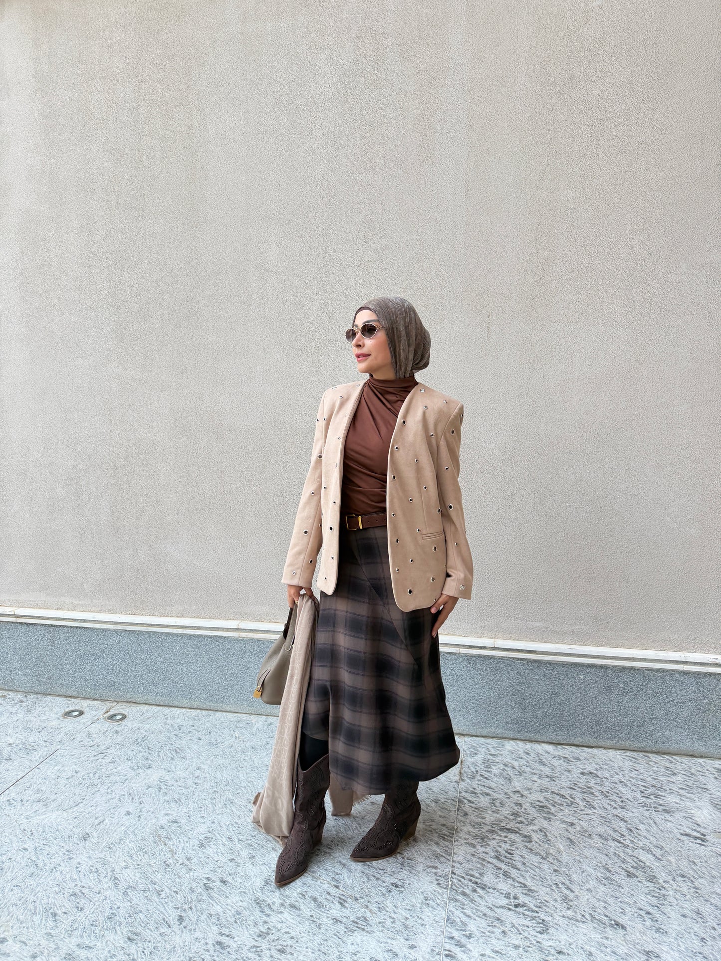 The Suede Eyelet Beige Blazer