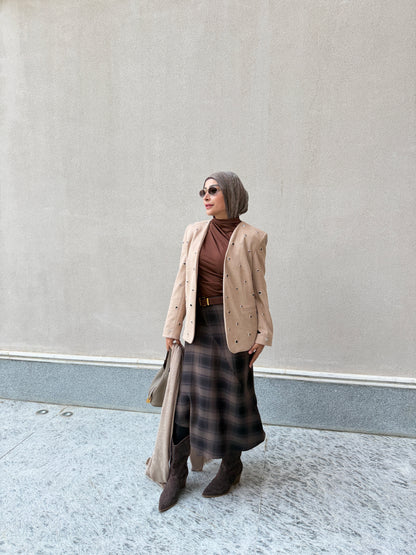 The Suede Eyelet Beige Blazer