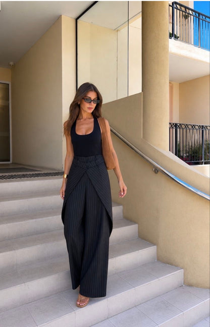 Layered Pinstripe Pants