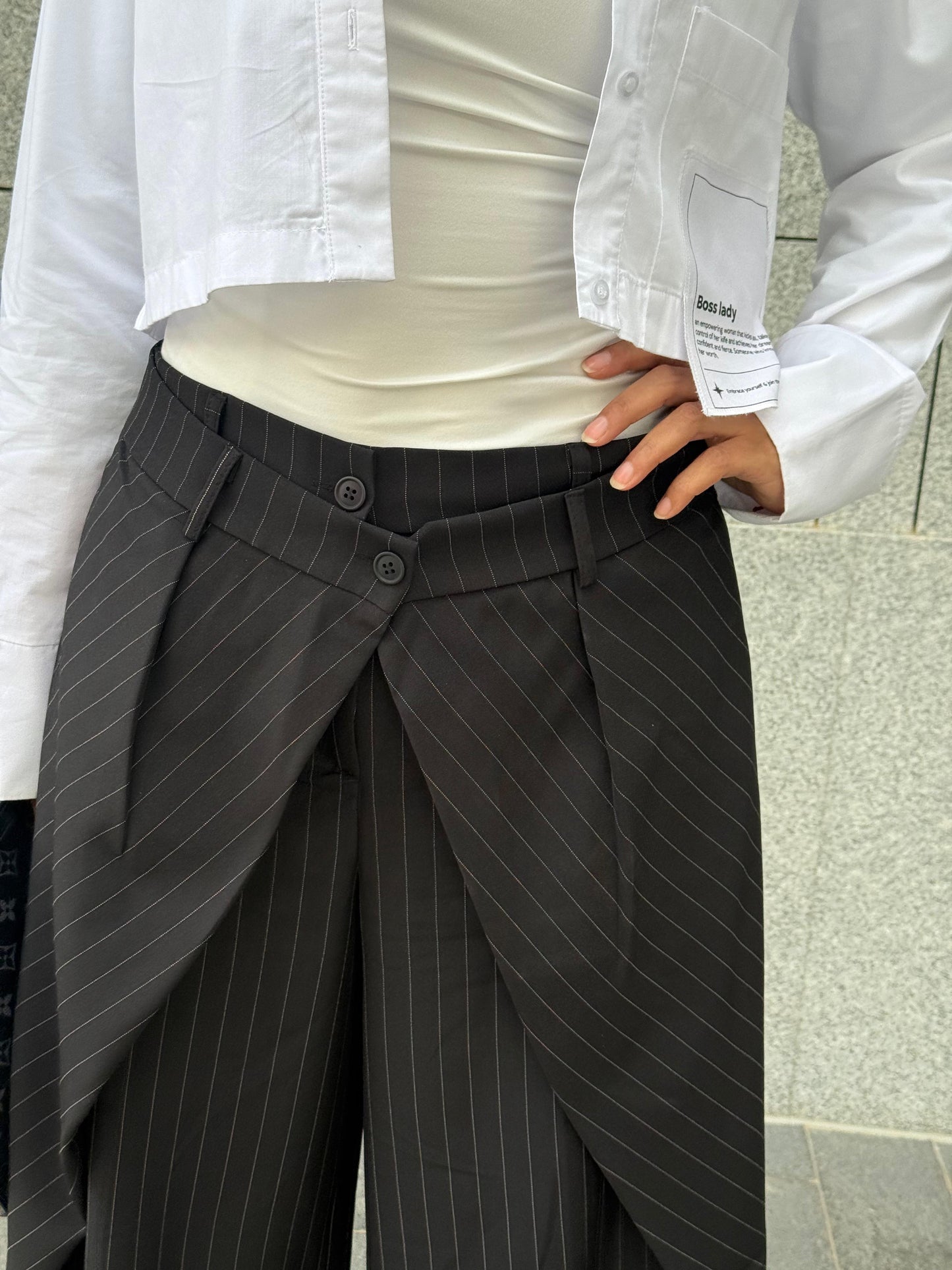 Layered Pinstripe Pants
